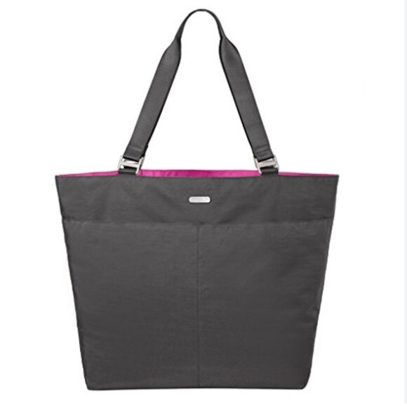 Baggallini Gray and Pink Weekender Expandable Carryall Overnight Tote Bag - Picture 1 of 14